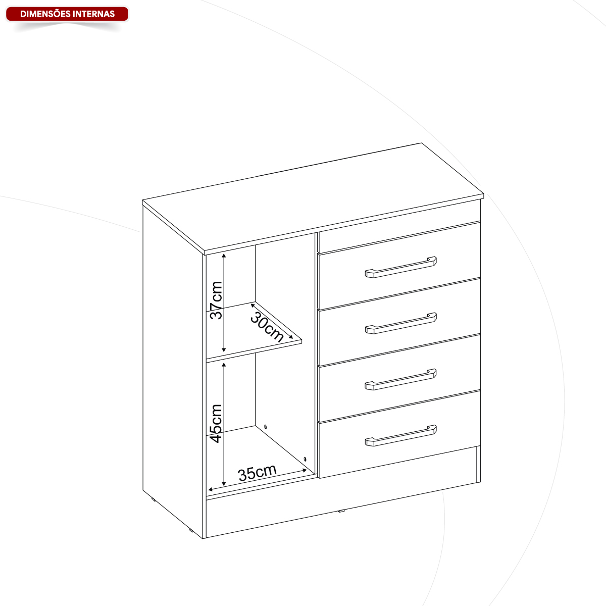 Cômoda Montevidéu 1 Porta 4 Gavetas 91 cm - Comoda para Quarto - Demobile