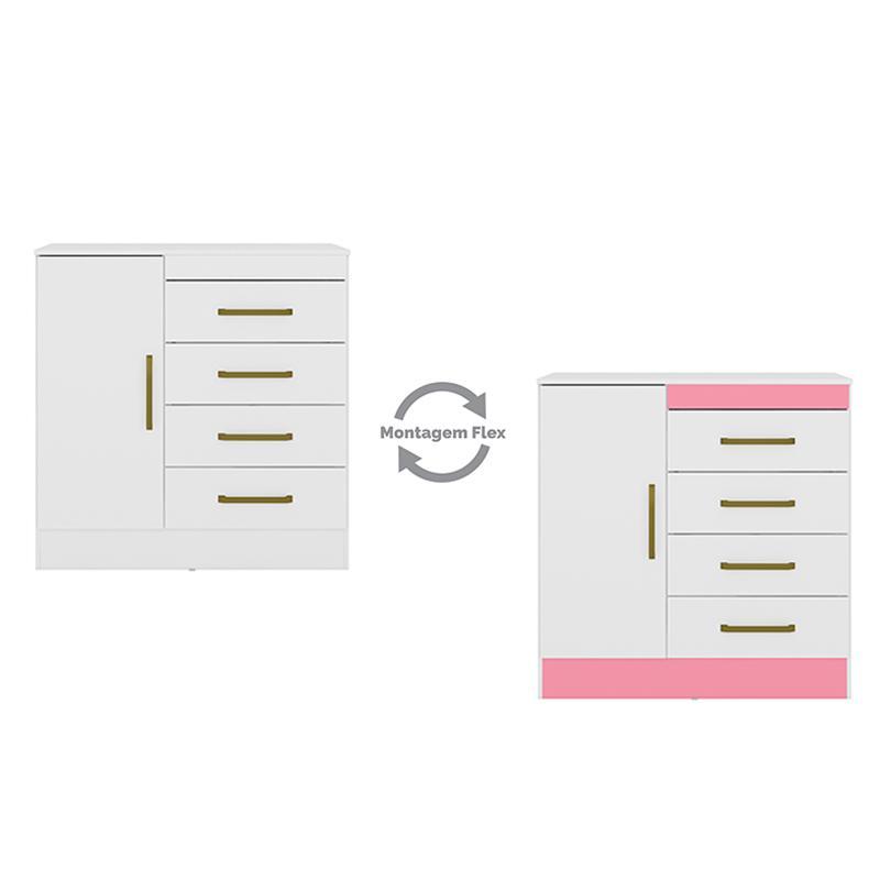 Cômoda Montevidéu 1 Porta e 4 Gavetas Flex Branco - Demóbile