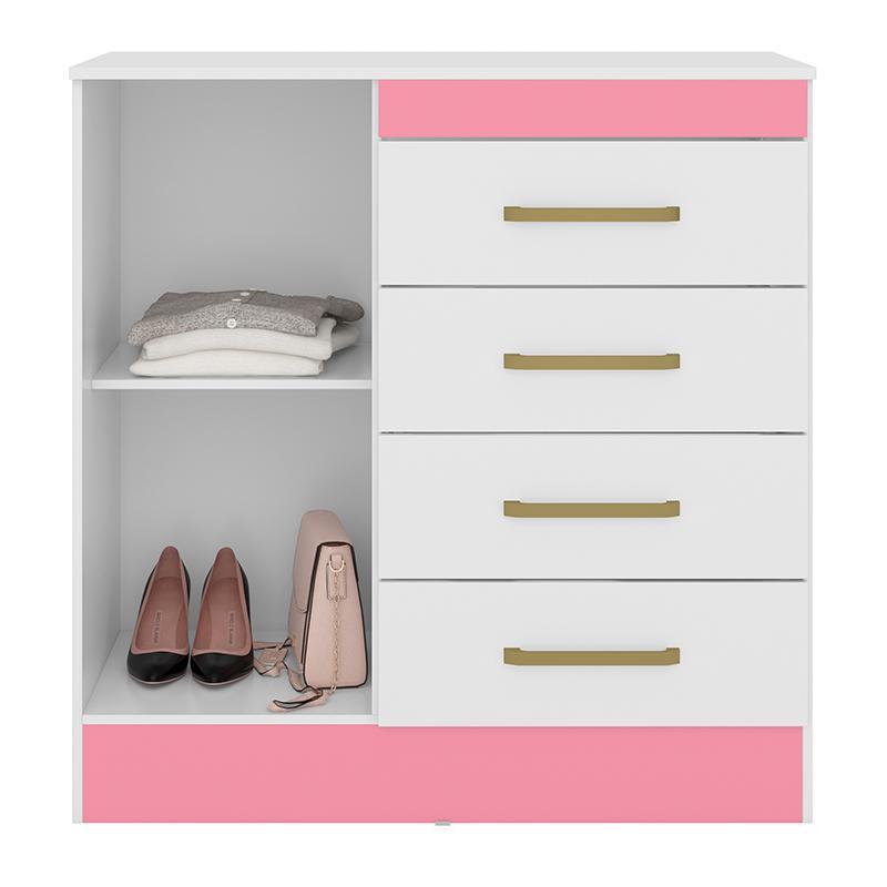 Cômoda Montevidéu 1 Porta e 4 Gavetas Flex Branco/Rosa - Demóbile