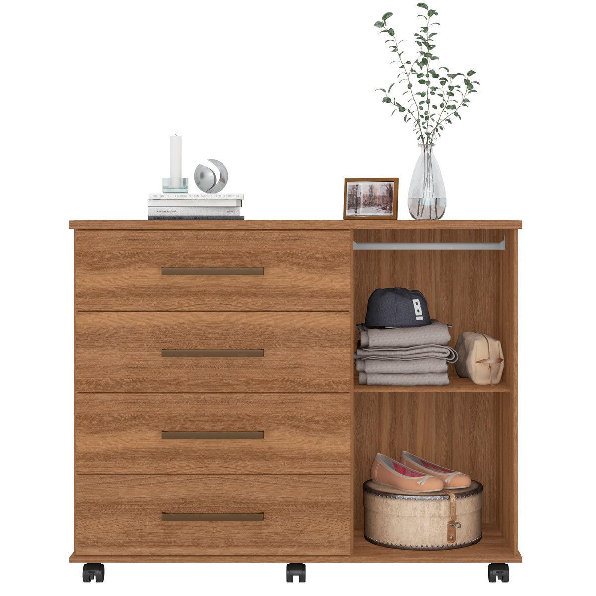 Cômoda Sapateira 1 Porta 4 Gavetas Cora Amêndola