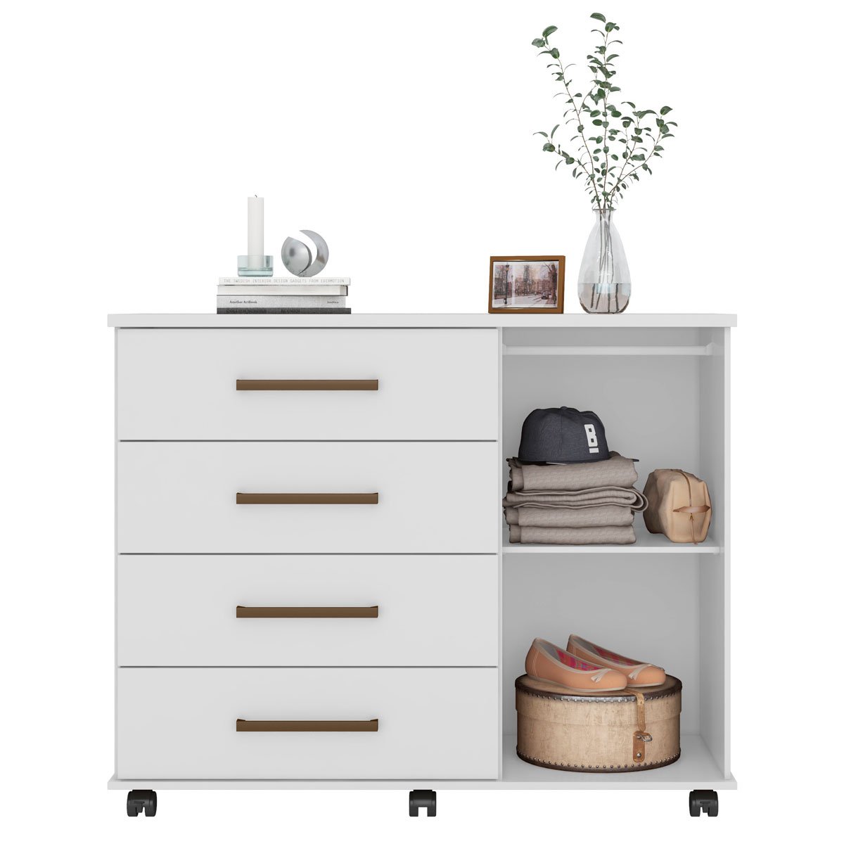 Cômoda Sapateira 1 Porta 4 Gavetas Cora Branco