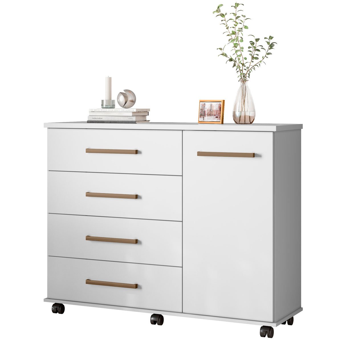 Cômoda Sapateira 1 Porta 4 Gavetas Cora Branco
