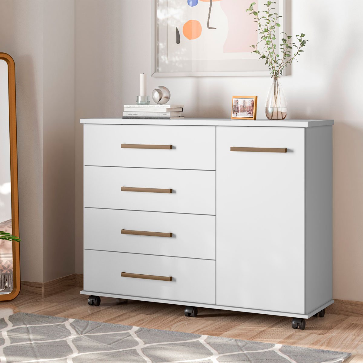 Cômoda Sapateira 1 Porta 4 Gavetas Cora Branco