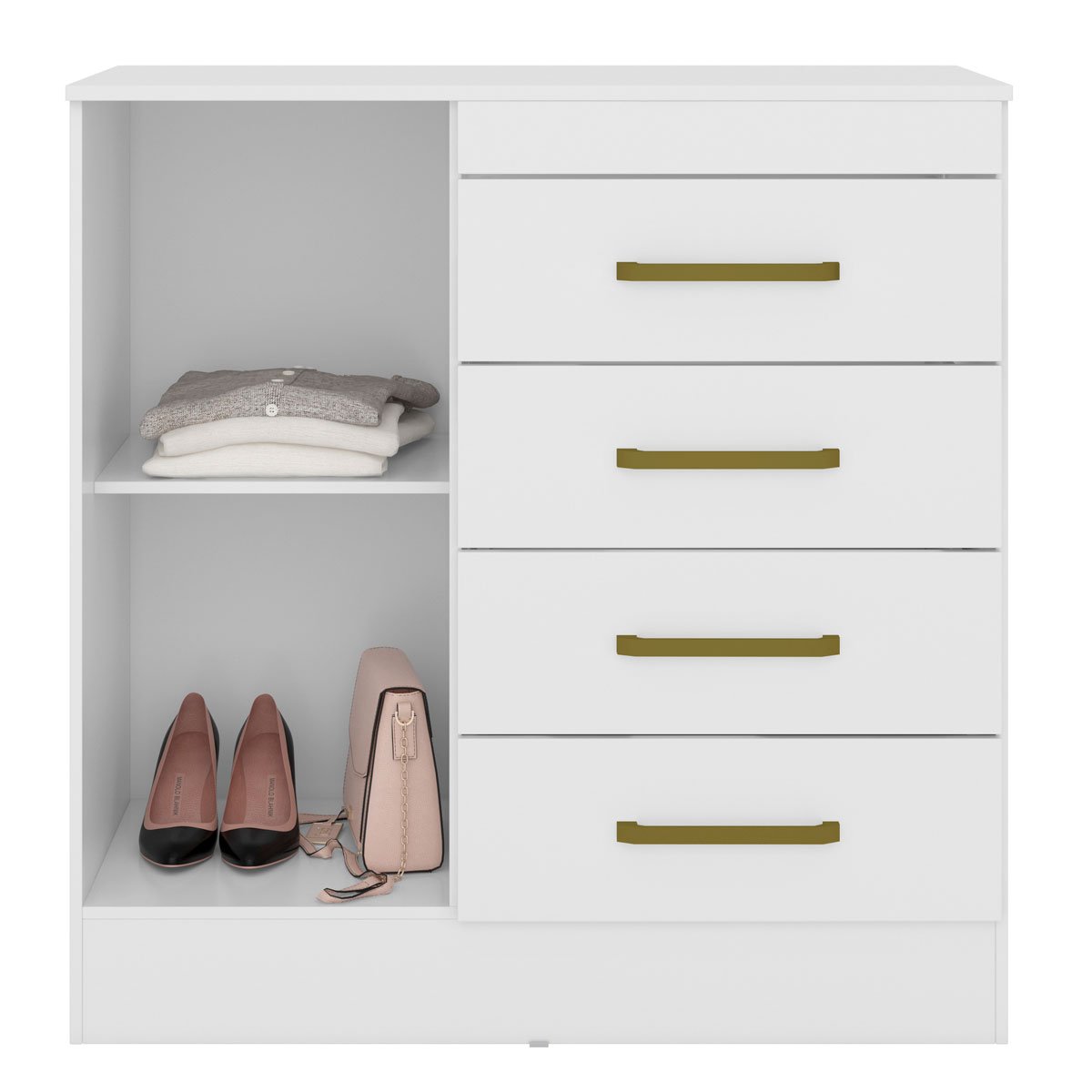 Cômoda Sapateira 1 Porta 4 Gavetas Uruguai Branco/Rosa/Branco Flex