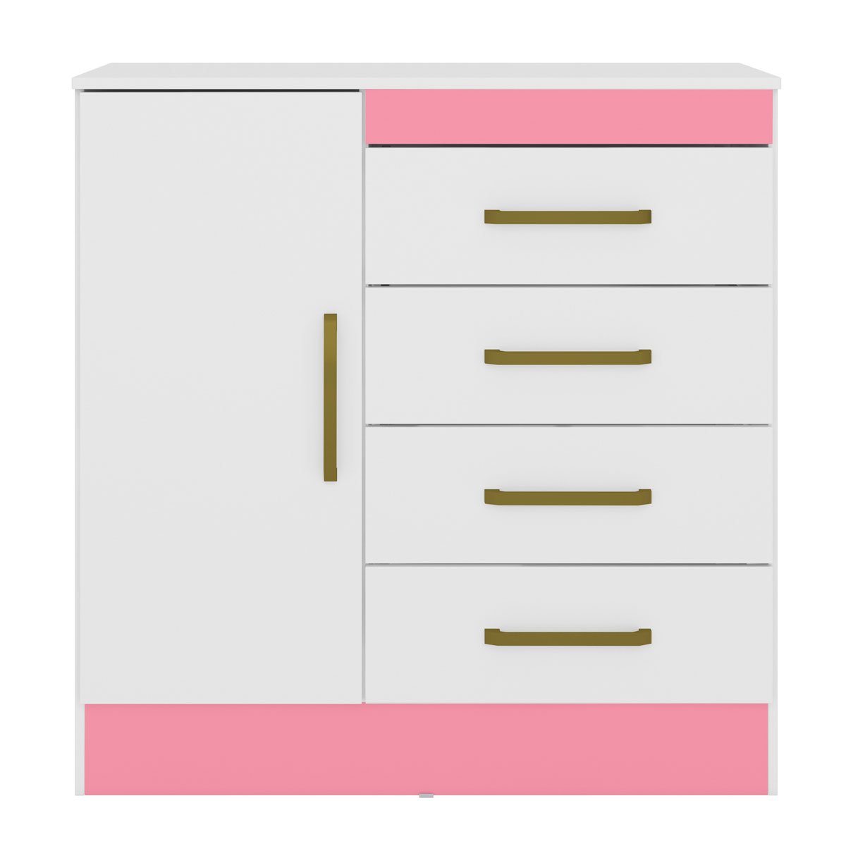 Cômoda Sapateira 1 Porta 4 Gavetas Uruguai Branco/Rosa/Branco Flex
