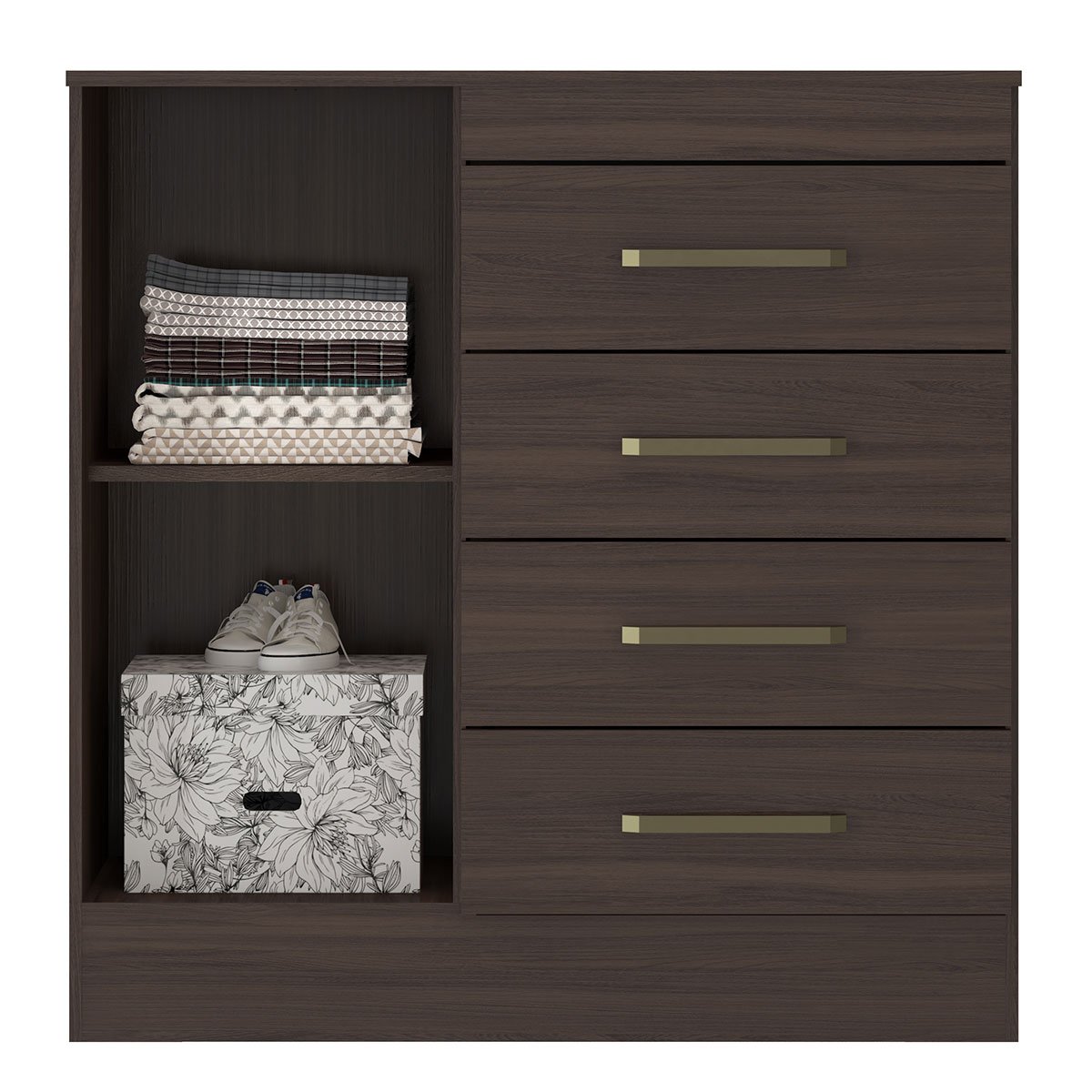 Cômoda Sapateira 1 Porta 4 Gavetas Uruguai Café Touch