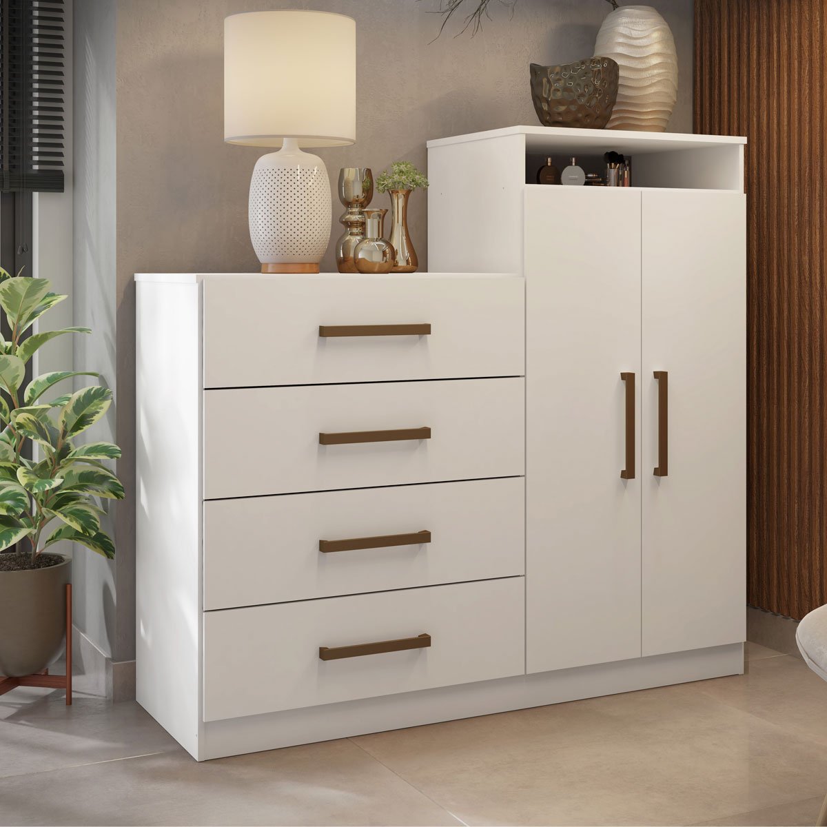 Cômoda Sapateira 2 Portas 4 Gavetas com Nicho Ana Branco