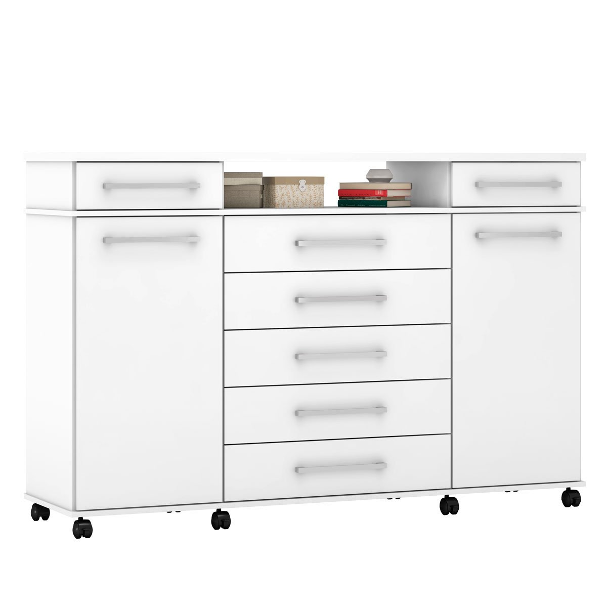 Cômoda Sapateira 2 Portas 7 Gavetas com Rodízios River Branco