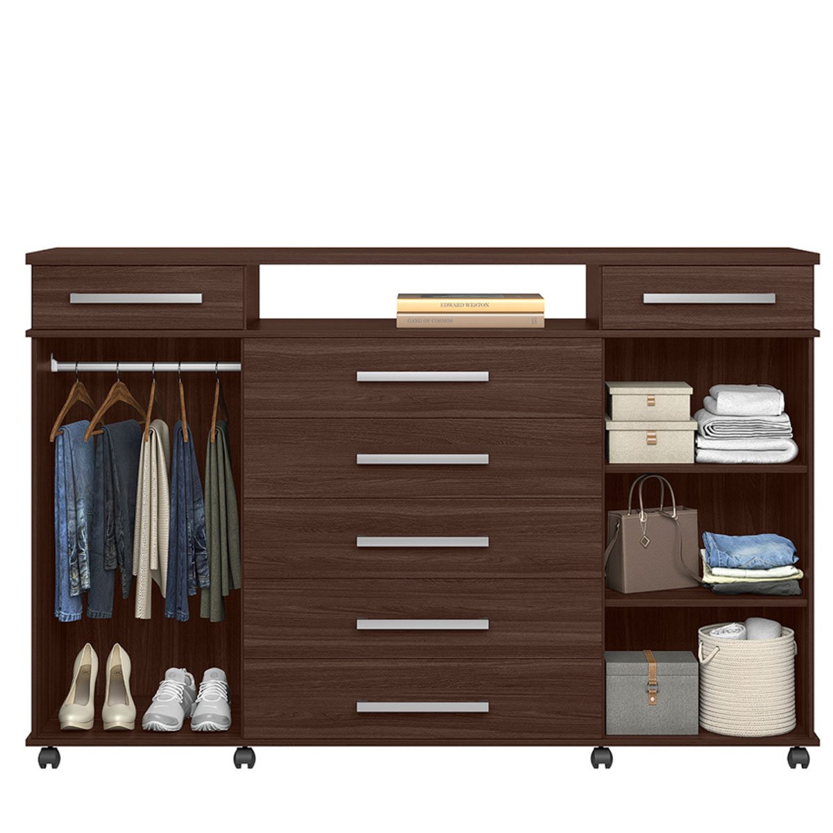 Cômoda Sapateira 2 Portas 7 Gavetas com Rodízios River Café Touch