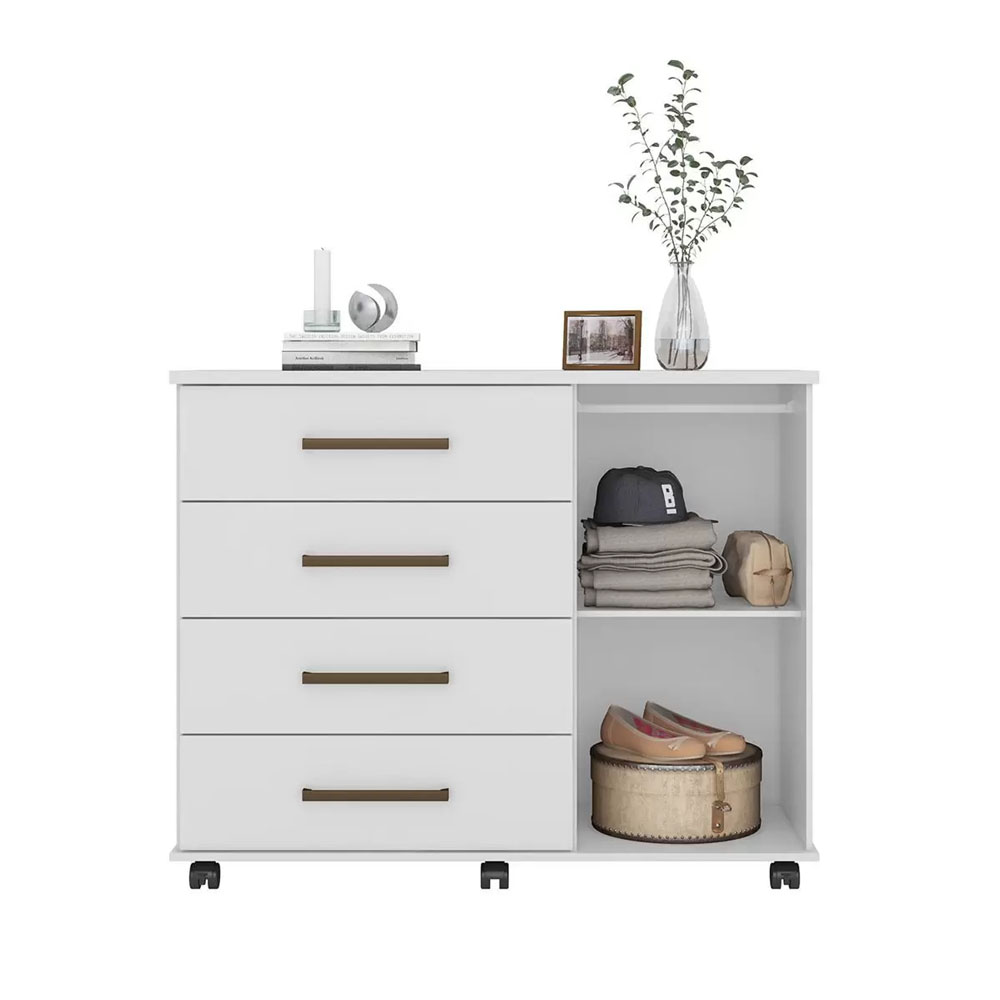 Cômoda Sapateira Flora 1 Porta 4 Gavetas C/ Rodízios Branco Demóbile - SSX Multicoisas