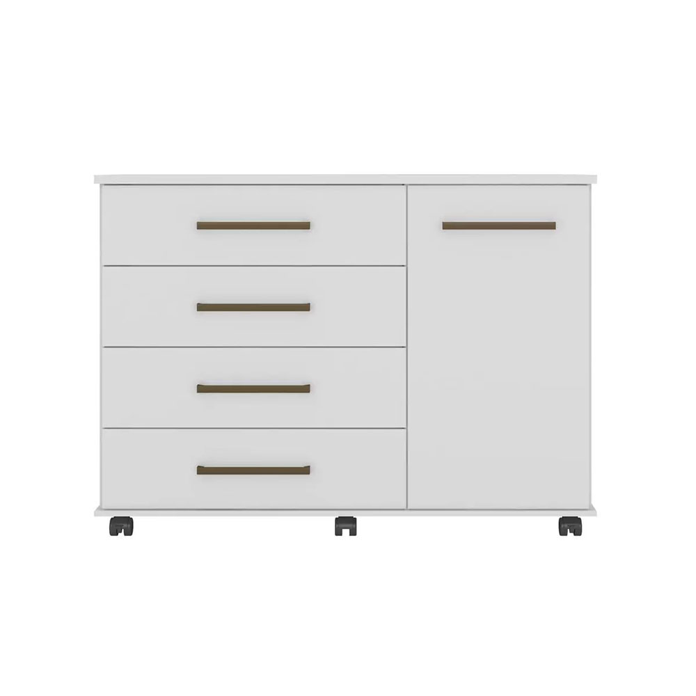 Cômoda Sapateira Flora 1 Porta 4 Gavetas C/ Rodízios Branco Demóbile - SSX Multicoisas