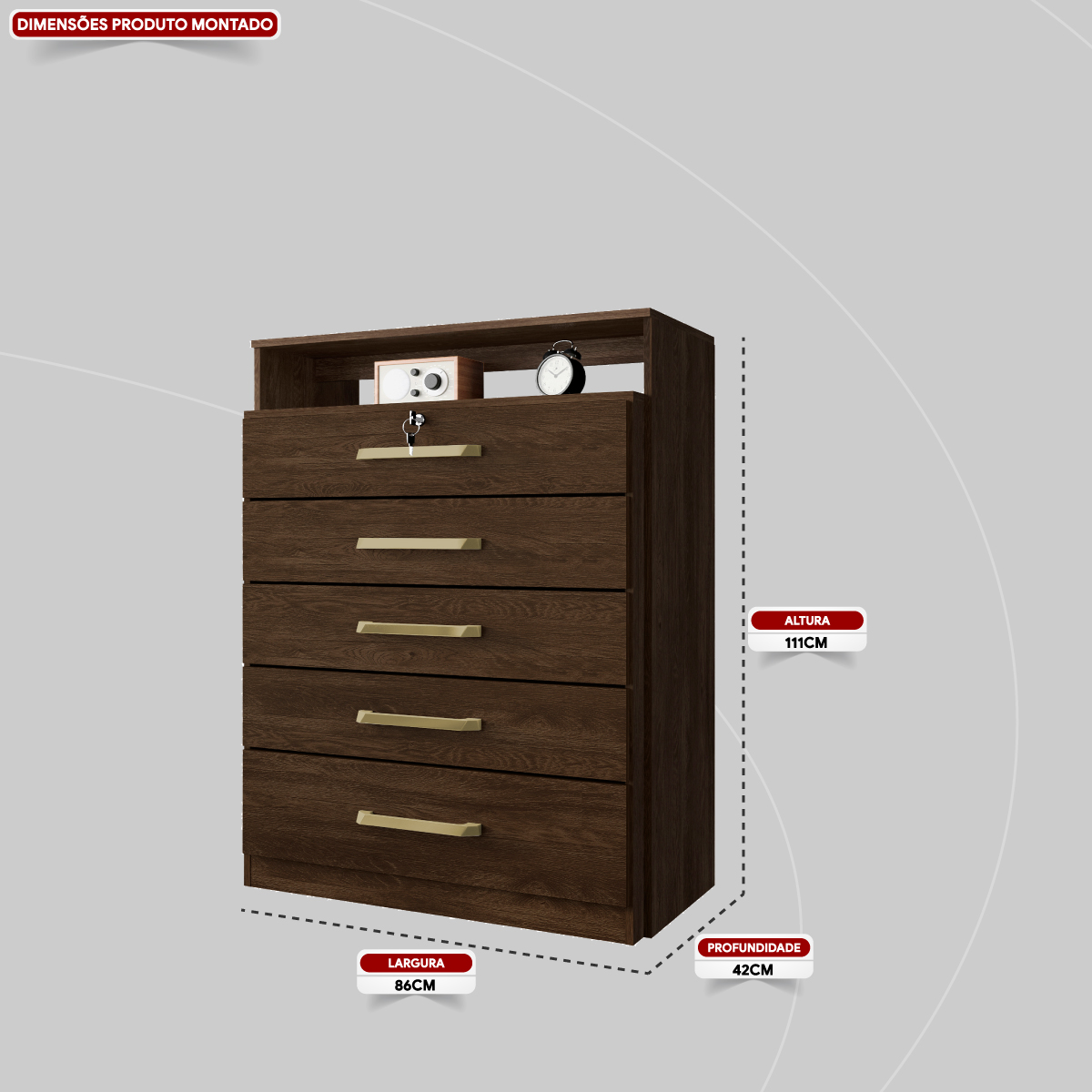 Cômoda Triunfo 5 Gavetas 86 cm - Comoda para Quarto - Demobile