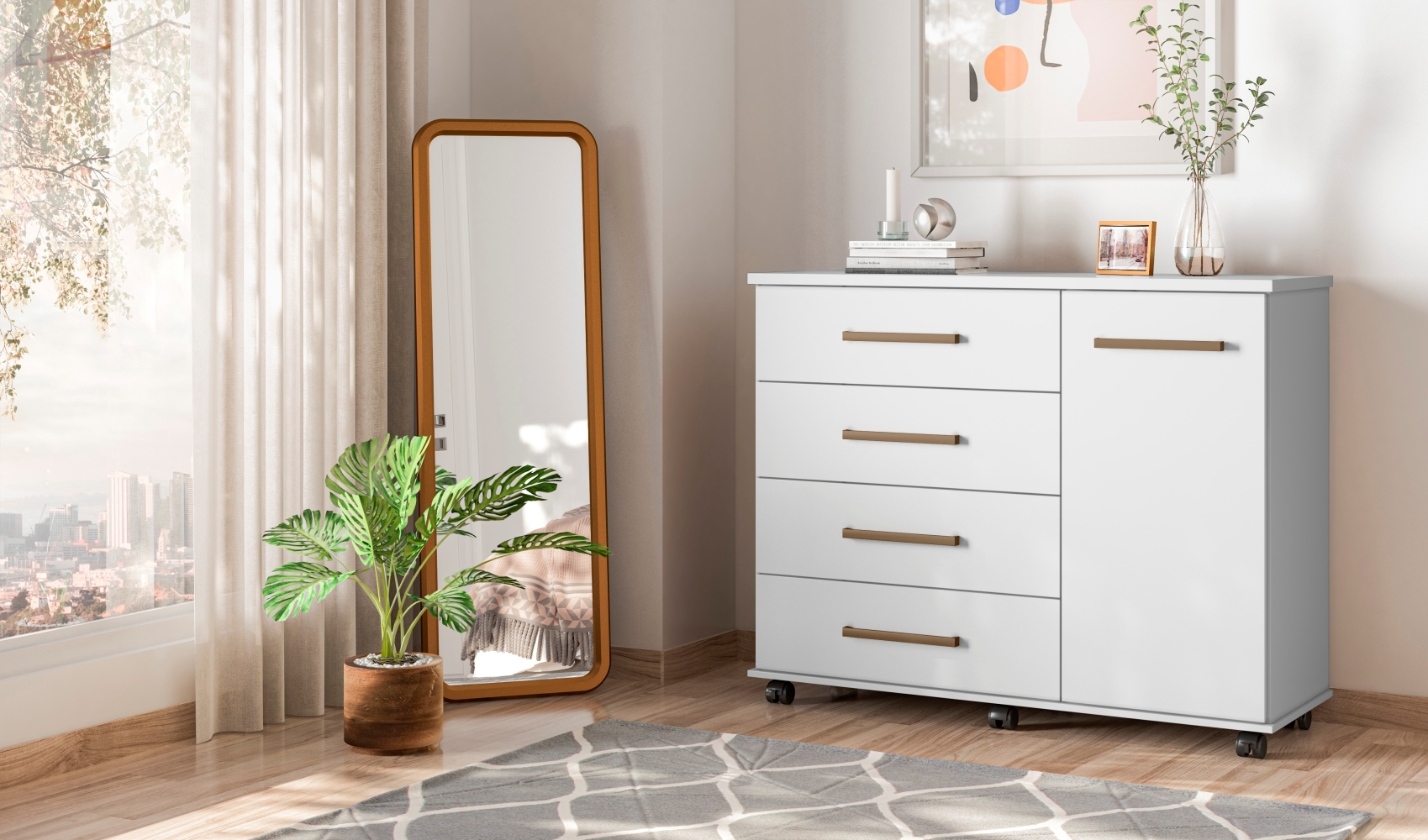 Cômoda com Rodízios Flynn Branco