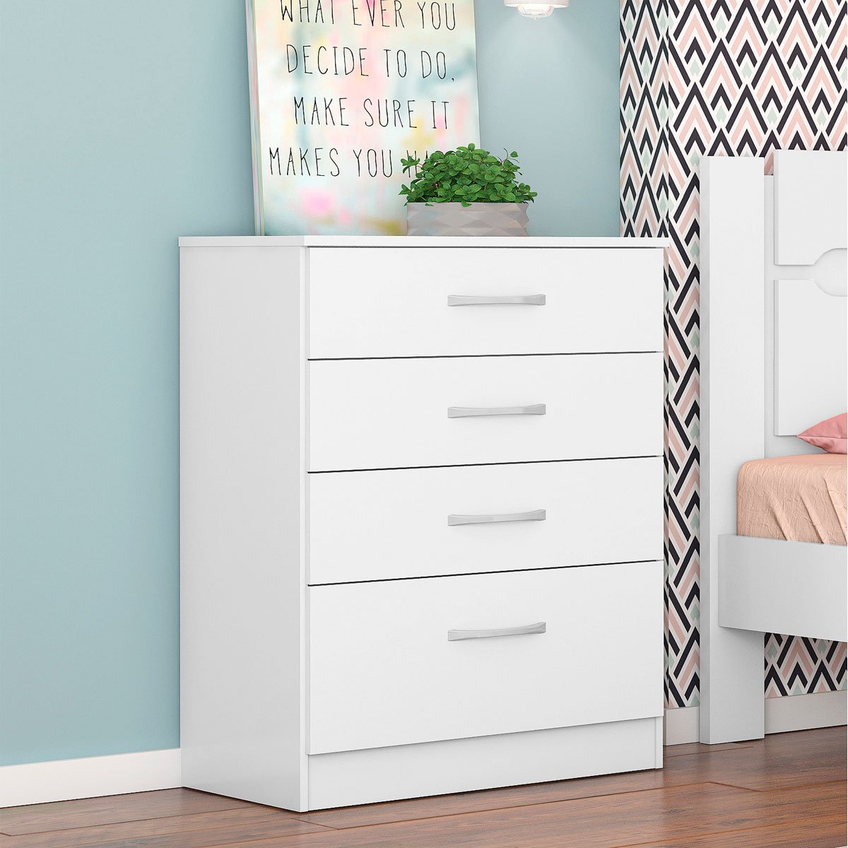 Cômoda para Quarto 4 Gavetas Estrela Branco