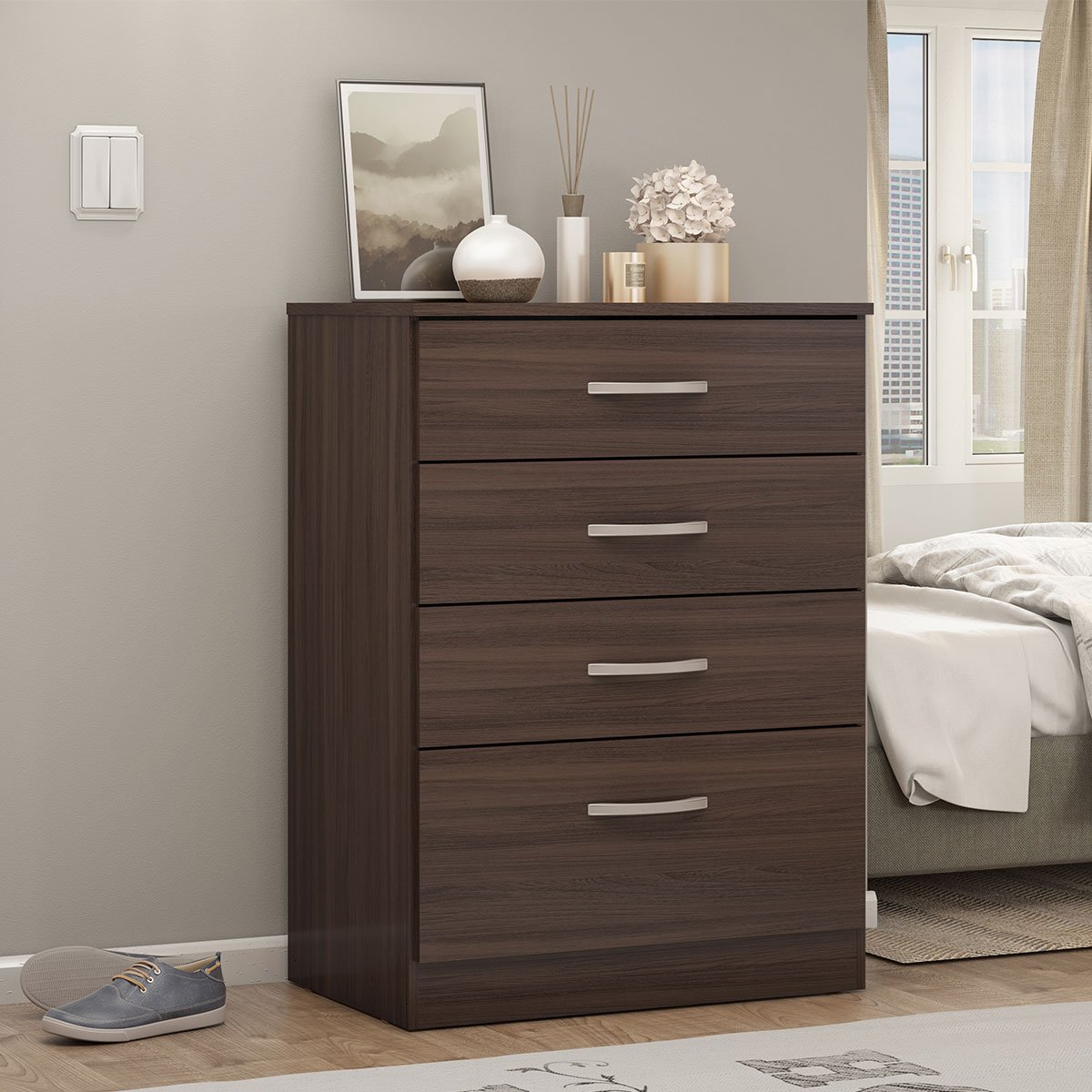 Cômoda para Quarto 4 Gavetas Estrela Café Touch