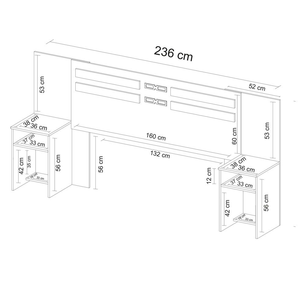 Cabeceira Casal 216cm Triunfo 9590 Ébano Touch Demóbile
