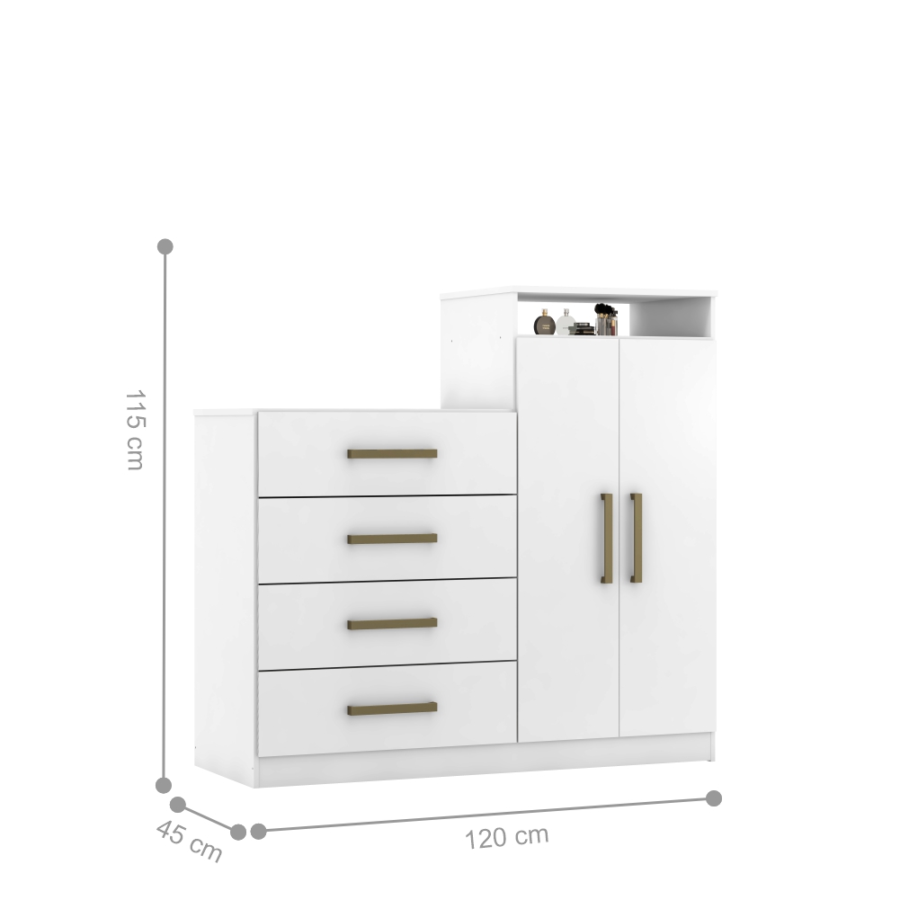 Comoda 2 Portas 4 Gavetas Nora Branco