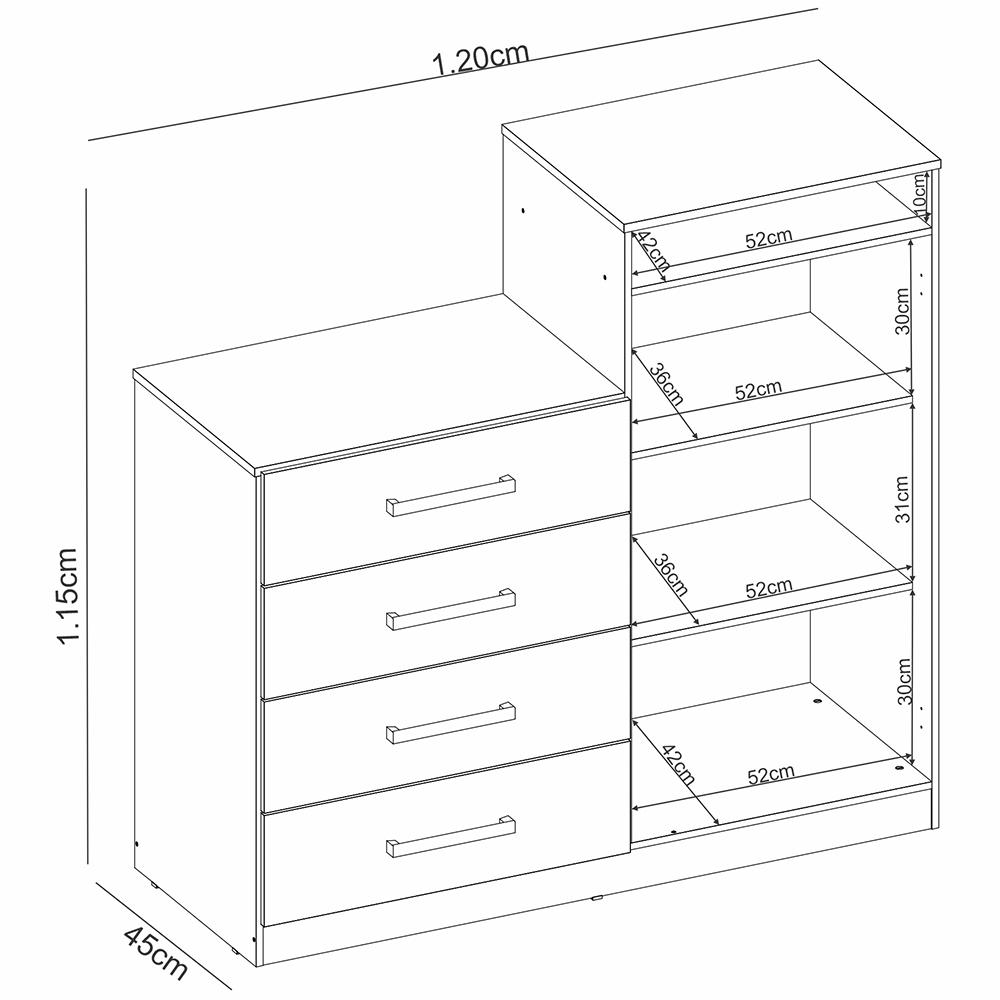 Comoda Sapateira 2 Portas 4 Gavetas 4270 Branco Demobile