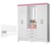 Conjunto Cabeceira e Guarda Roupa Casal Arezzo Branco Rosa