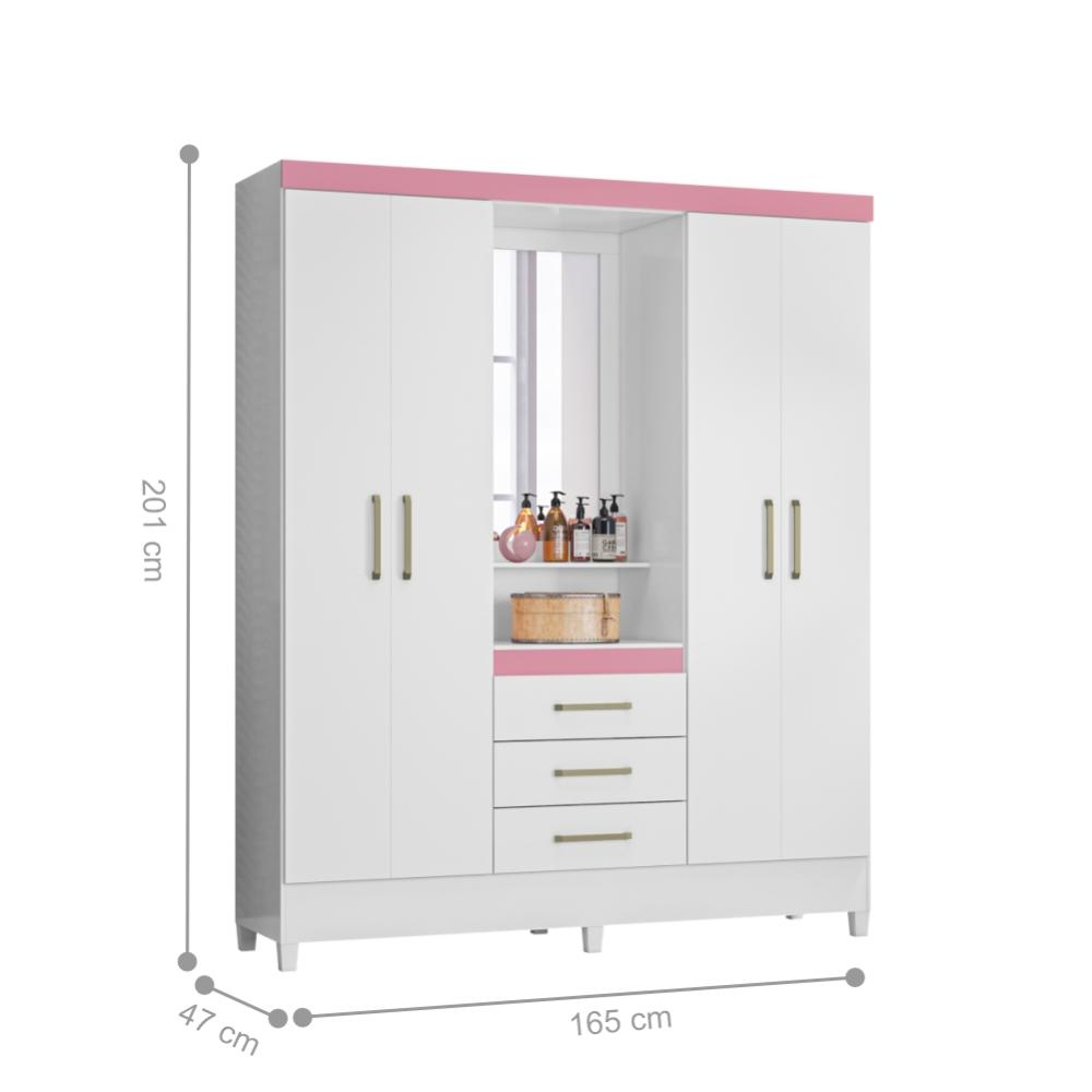 Conjunto Cabeceira e Guarda Roupa Casal Arezzo Branco Rosa
