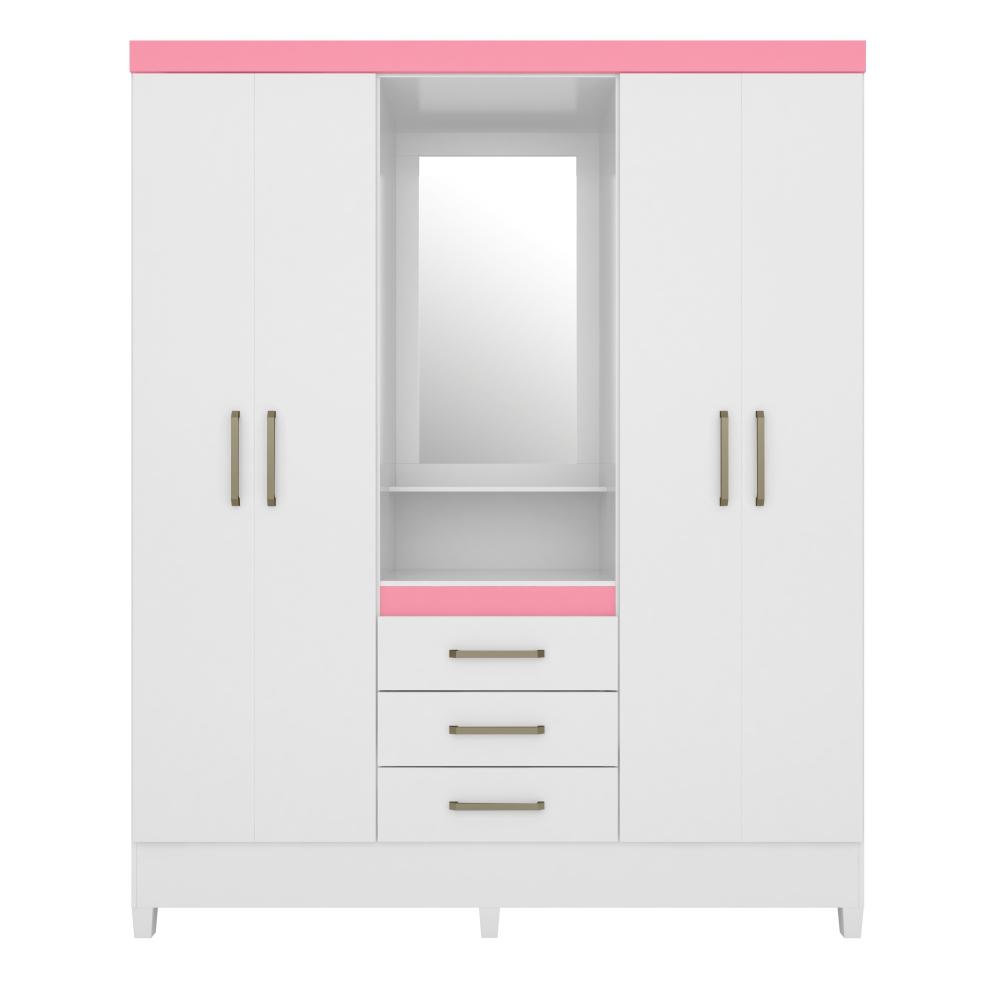 Conjunto Cabeceira e Guarda Roupa Casal Arezzo Branco Rosa
