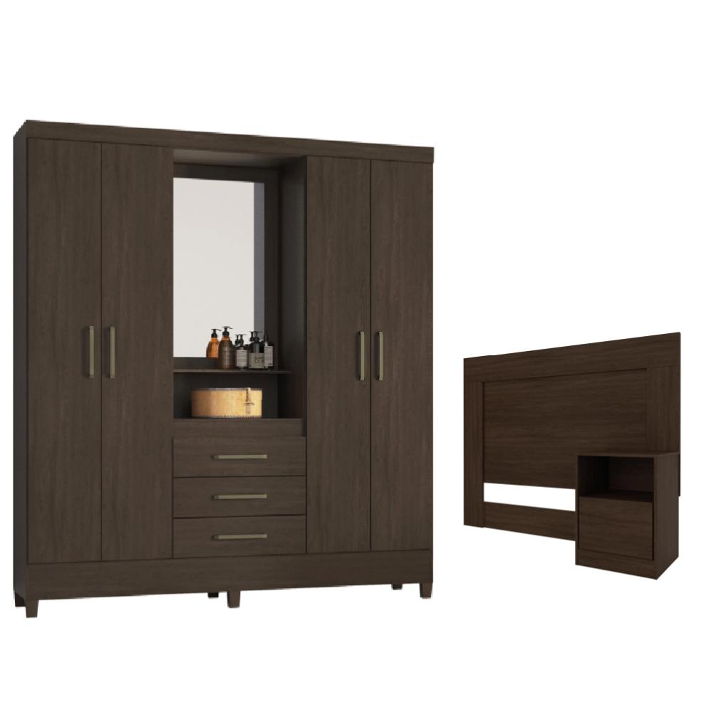Conjunto Cabeceira e Guarda Roupa Ravenna Ébano