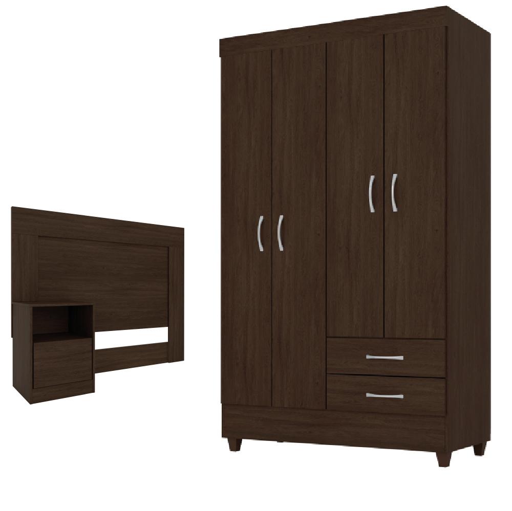 Conjunto Cabeceira e Guarda Roupa Udini Ebano