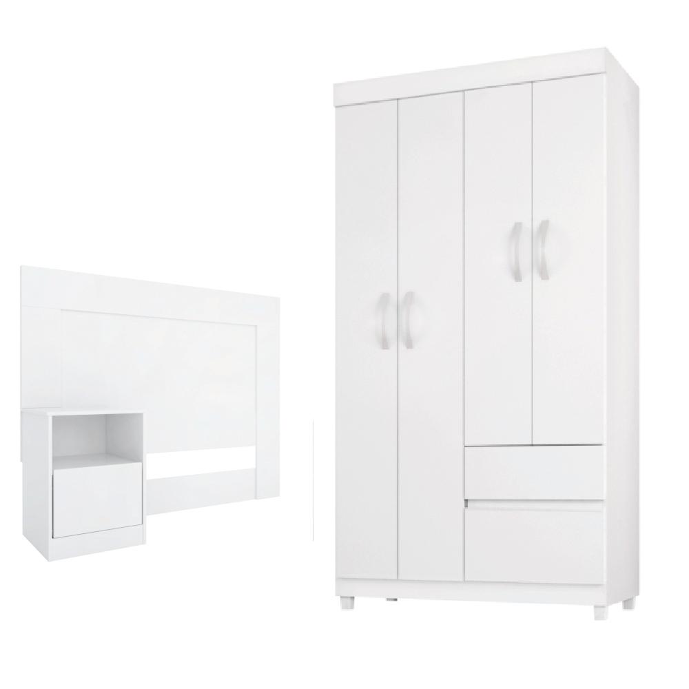 Conjunto Cabeceira e Guarda Roupa Vicenza Branco Rosa