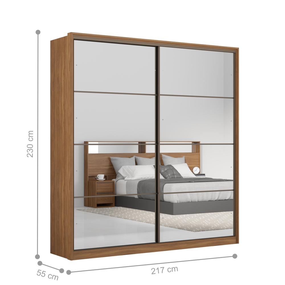 Conjunto Quarto Guarda Roupa com 2 Espelhos e Comoda Napolis Amendola