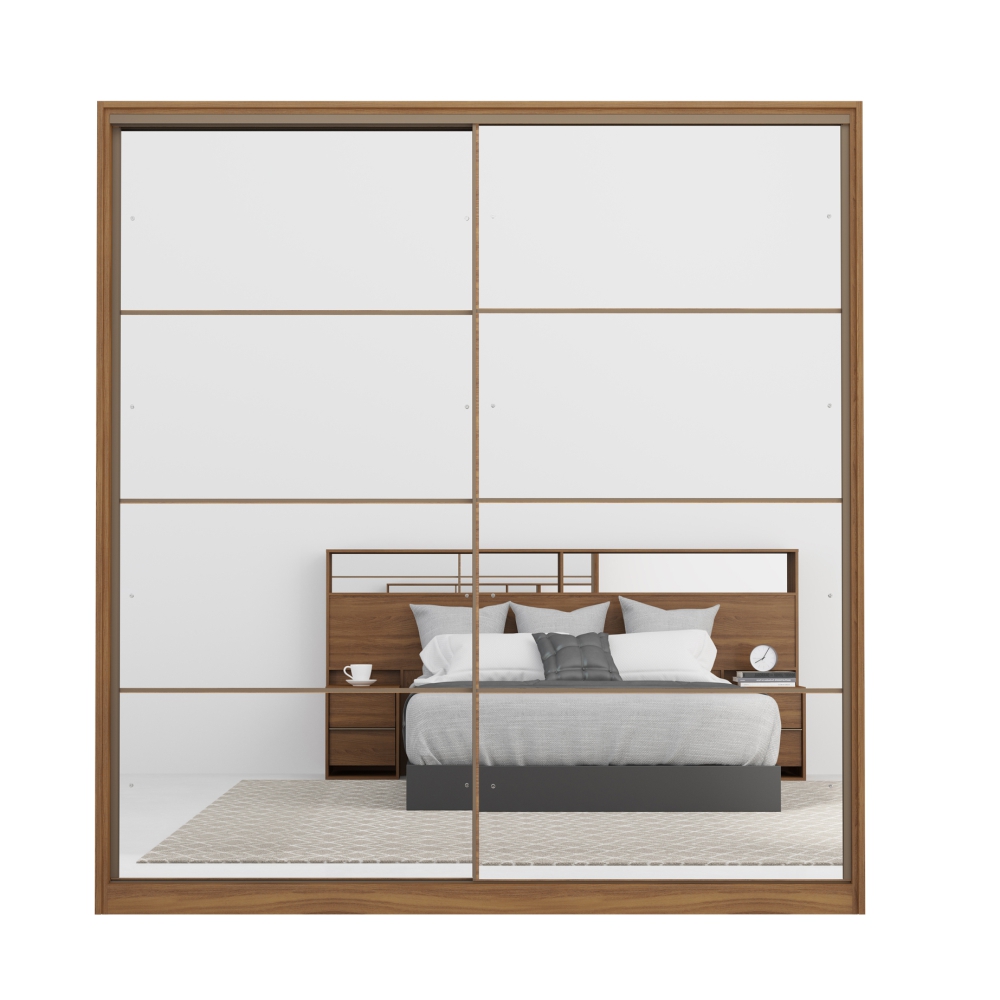 Conjunto Quarto Guarda Roupa com 2 Espelhos e Comoda Napolis Amendola