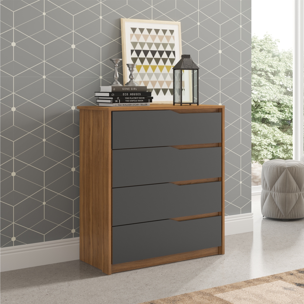 Conjunto Quarto Guarda Roupa com 2 Espelhos e Comoda Napolis Amendola Grafito