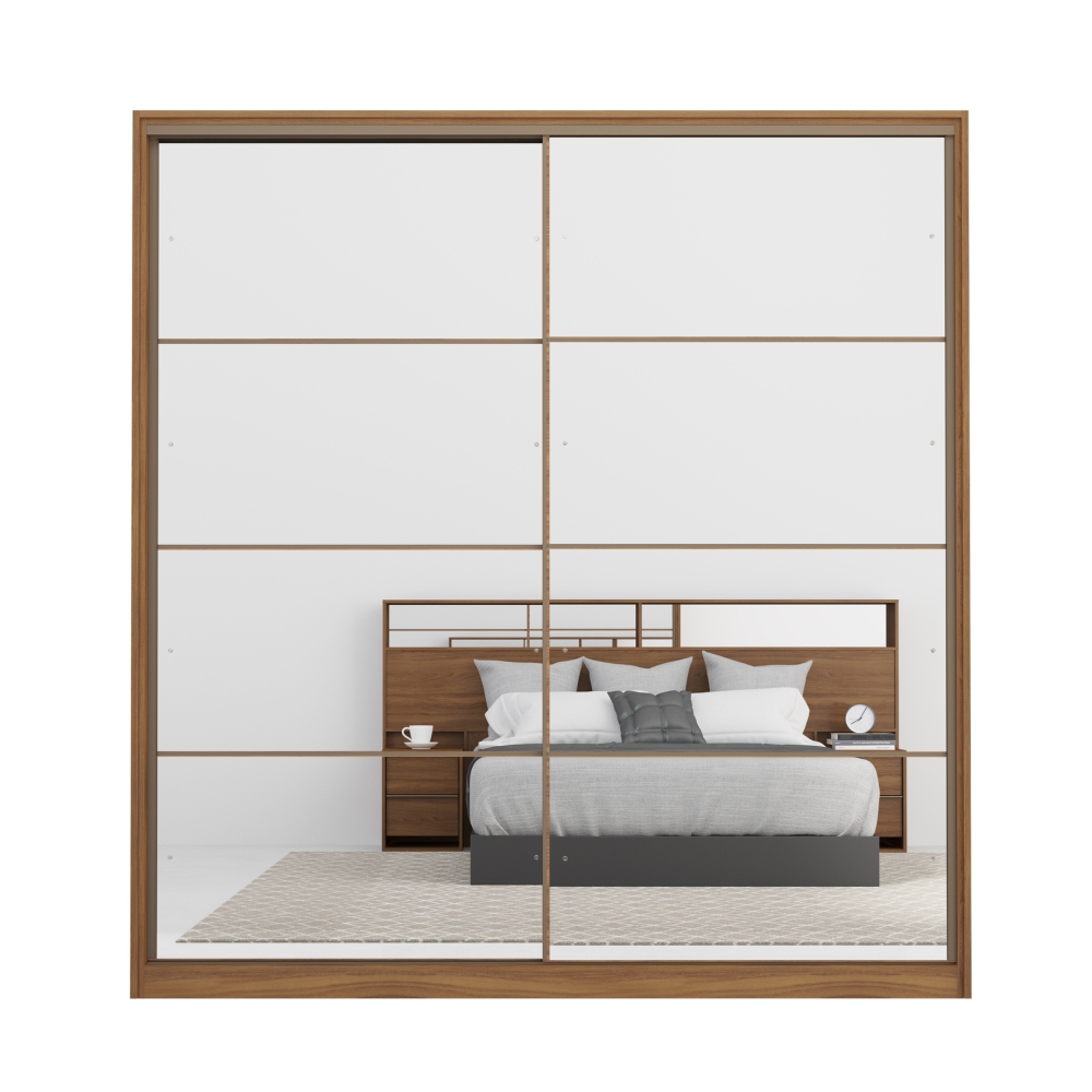 Conjunto Quarto Guarda Roupa com 2 Espelhos e Comoda Napolis Amendola Grafito