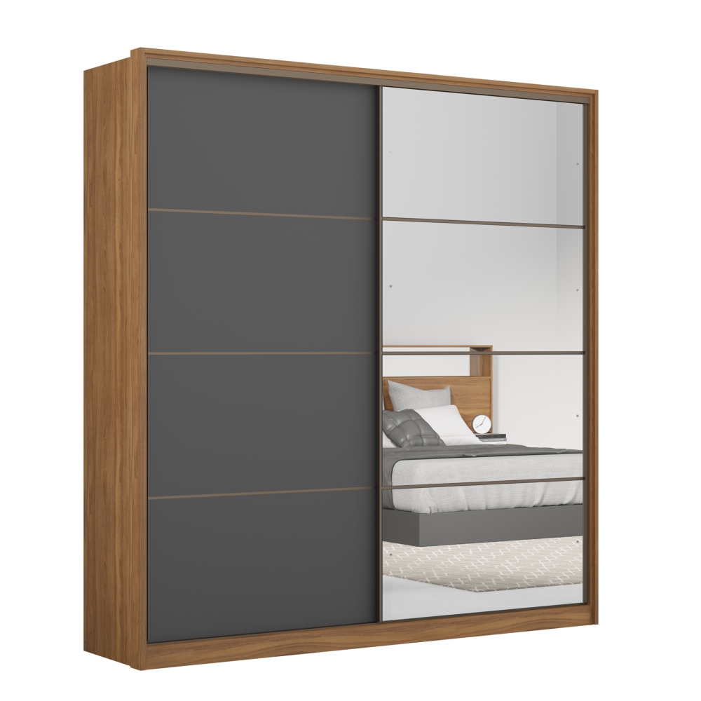 Conjunto Quarto Guarda Roupa com Espelho e Comoda Napolis Amendola Grafito