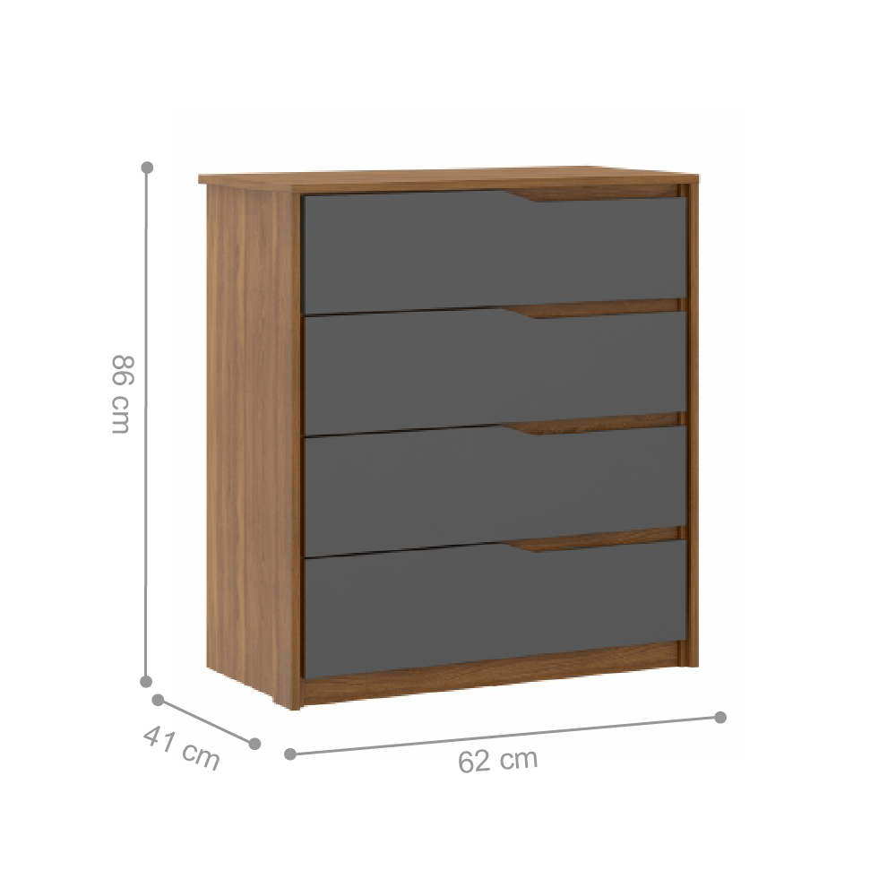 Conjunto Quarto Guarda Roupa com Espelho e Comoda Napolis Amendola Grafito