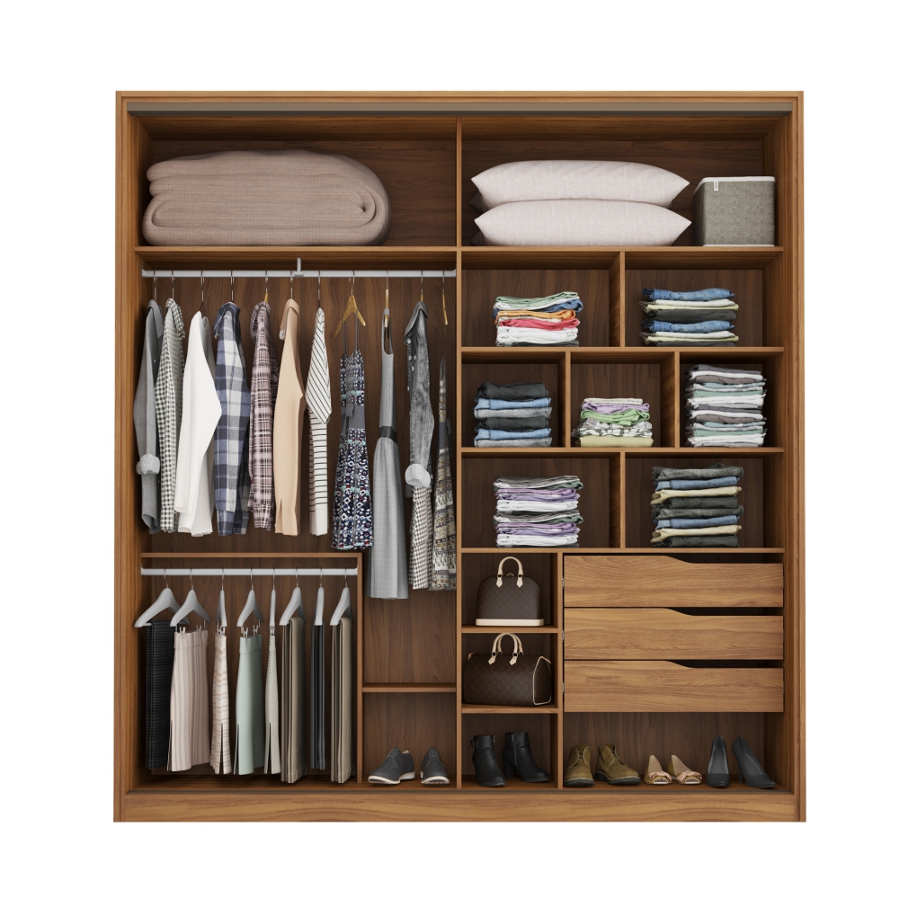 Conjunto Quarto Guarda Roupa com Espelho e Comoda Napolis Amendola Grafito