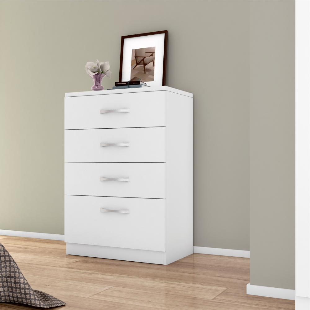 Conjunto Quarto Guarda Roupa e Comoda Fabi Branco Rosa