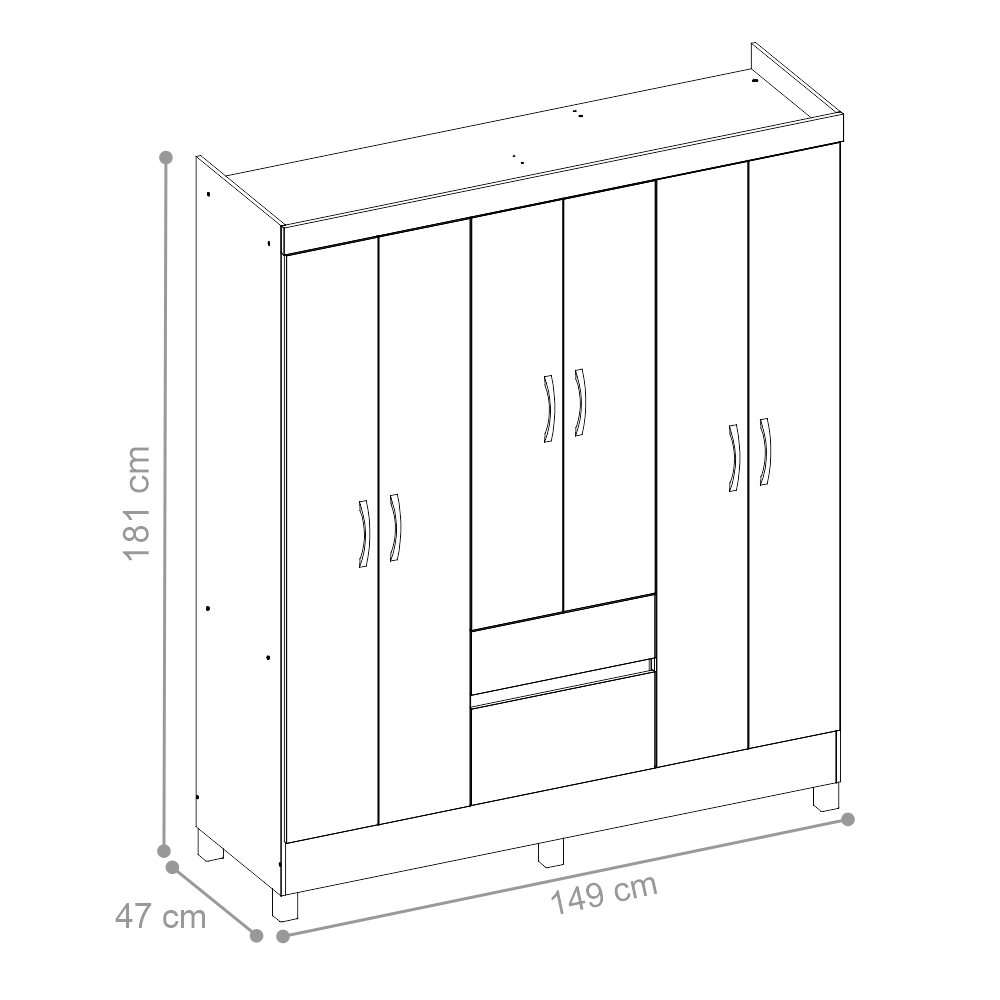 Conjunto Quarto Guarda Roupa e Comoda Forggia Branco
