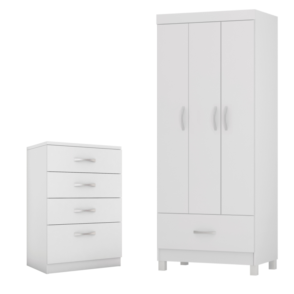 Conjunto Quarto Guarda Roupa e Comoda Jones Branco