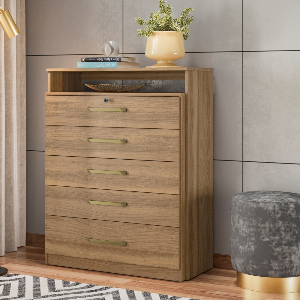 Conjunto Quarto Guarda Roupa e Comoda Monza Amendola