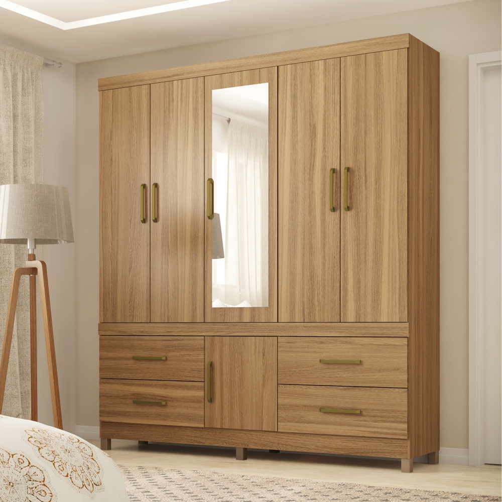 Conjunto Quarto Guarda Roupa e Comoda Monza Amendola