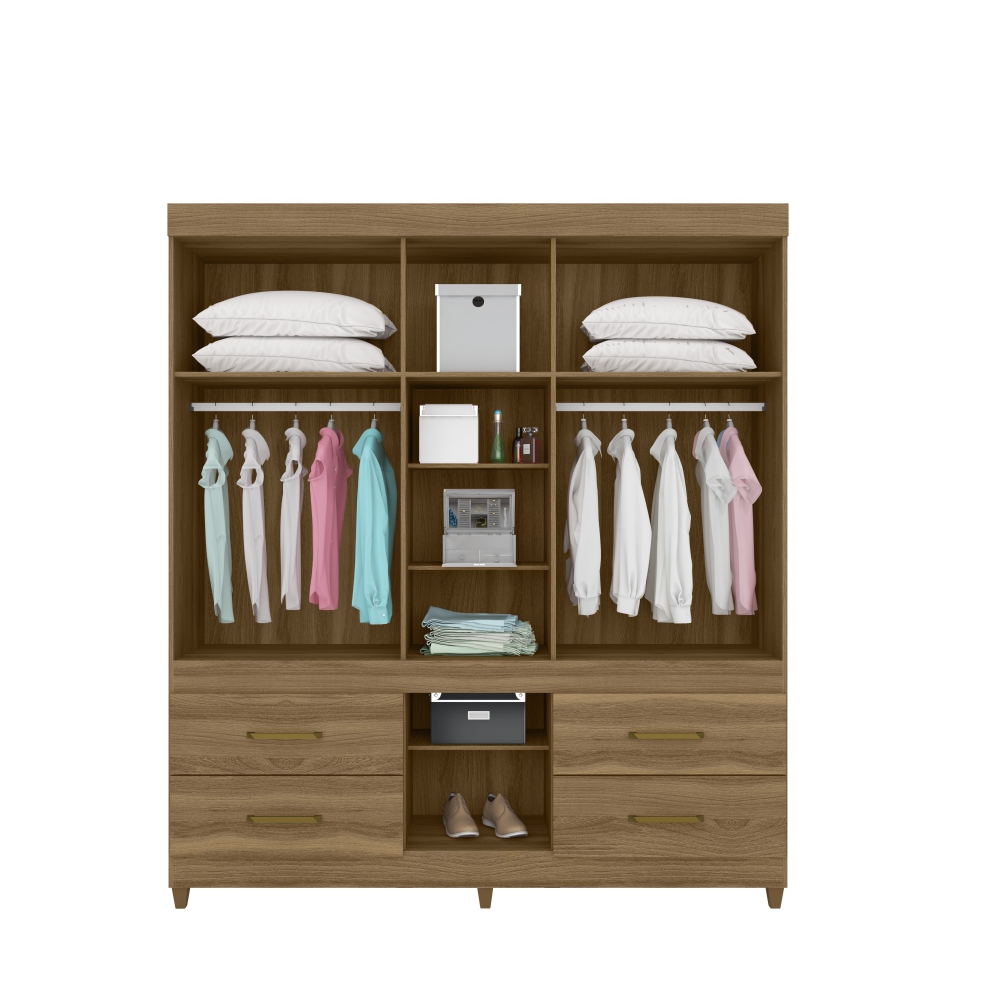 Conjunto Quarto Guarda Roupa e Comoda Monza Amendola