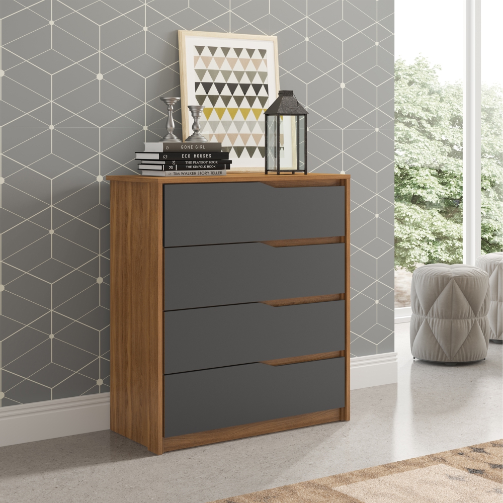 Conjunto Quarto Guarda Roupa e Comoda Napolis Amendola Grafito