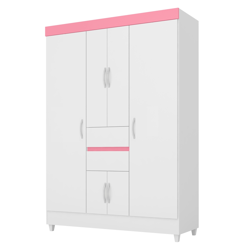 Conjunto Quarto Guarda Roupa e Comoda Pescara Branco Rosa