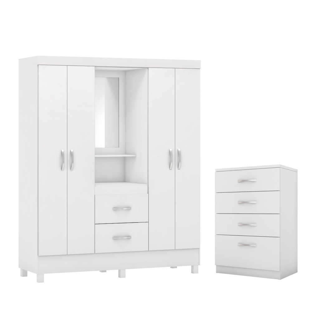 Conjunto Quarto Guarda Roupa e Comoda Ravenna Branco