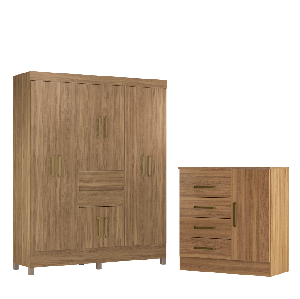 Conjunto Quarto Guarda Roupa e Comoda Terni Amendola