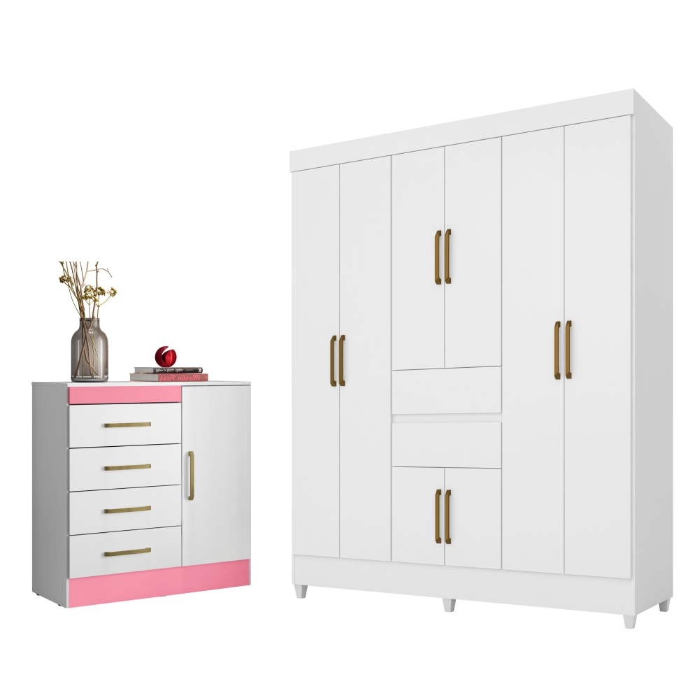 Conjunto Quarto Guarda Roupa e Comoda Terni Branco