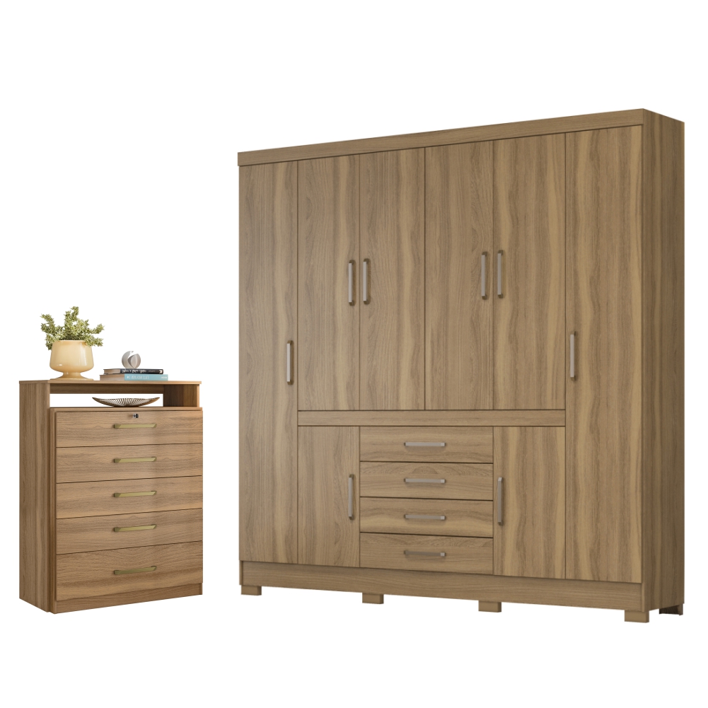 Conjunto Quarto Guarda Roupa e Comoda Trieste Amendola