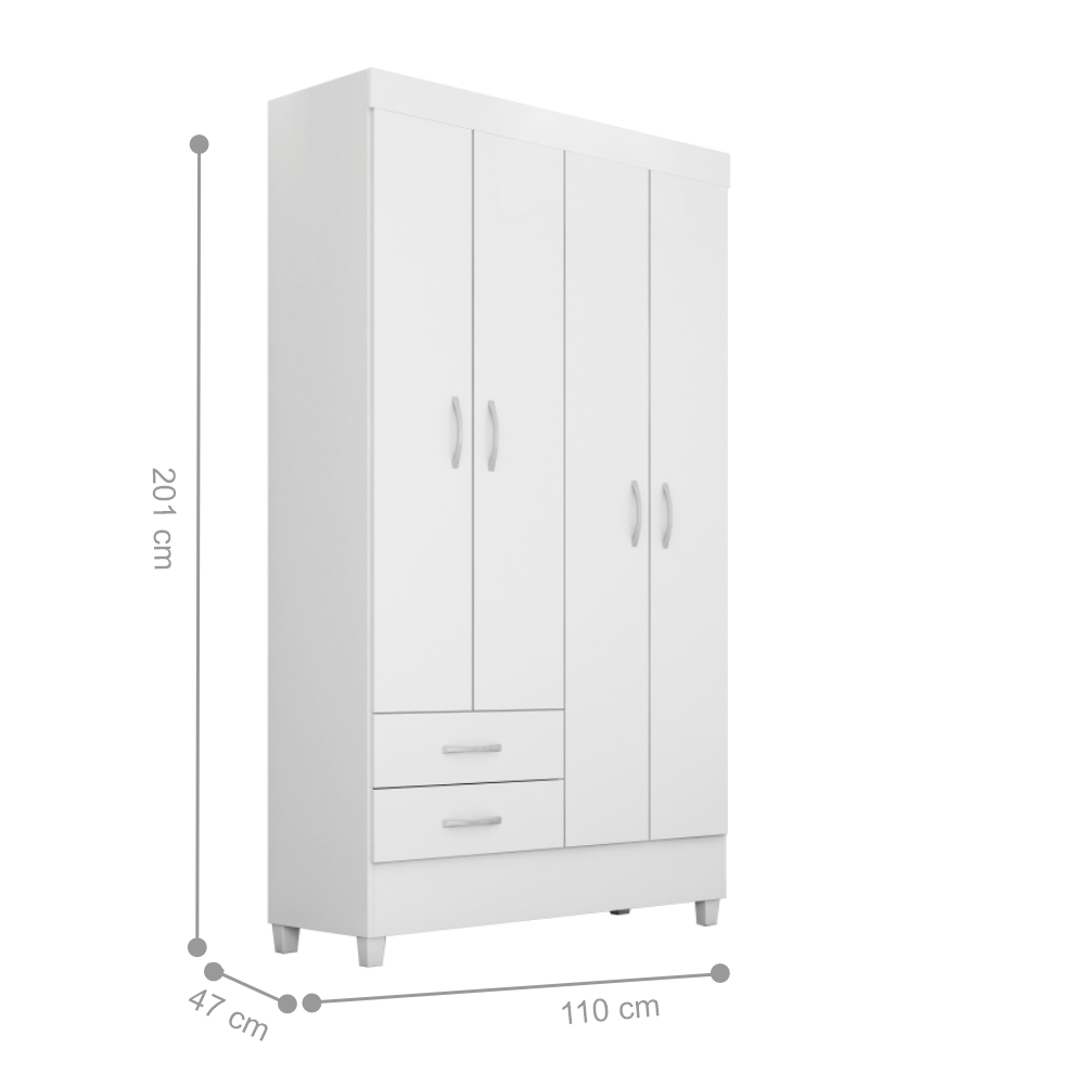 Conjunto Quarto Guarda Roupa e Comoda Udini Branco