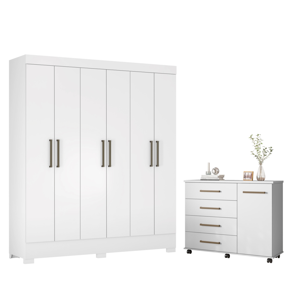 Conjunto Quarto Guarda Roupa e Comoda Virgina Branco