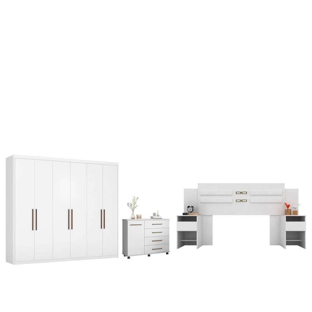 Conjunto Quarto de Casal Completo Caroline Branco
